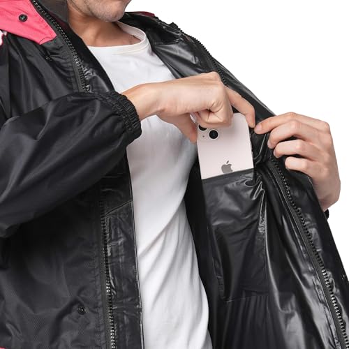 Image of Citizen Hooded Raincoat for Men Women Waterproof for Bike Riders Dobby Fabric Lightweight Stylish Sealed Hood, Large Pockets, Heavy-Duty Zippers Rainwear with Carry Pouch-CR017