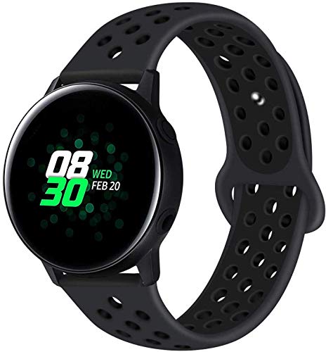 AIGENIU 時計バンド 柔らかく多空気穴通気性のシリコン スポーツ バンド 取付幅20mmのスマートウォッチ交換用バンド (20mm, 無煙炭＆黒)