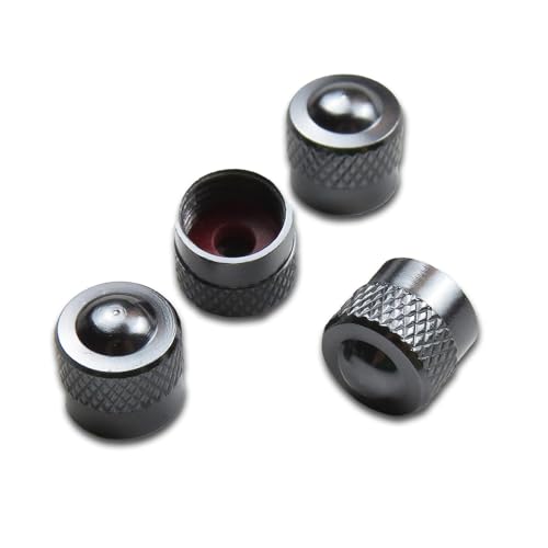 Pitlane Performance® Tapones de Válvula de Aluminio Juego de 4 Tapas para Válvula Schrader Compatibles con Coche, SUV, Moto y Bicicleta; Protección Duradera para Válvulas de Rueda (Antracita, Racing)