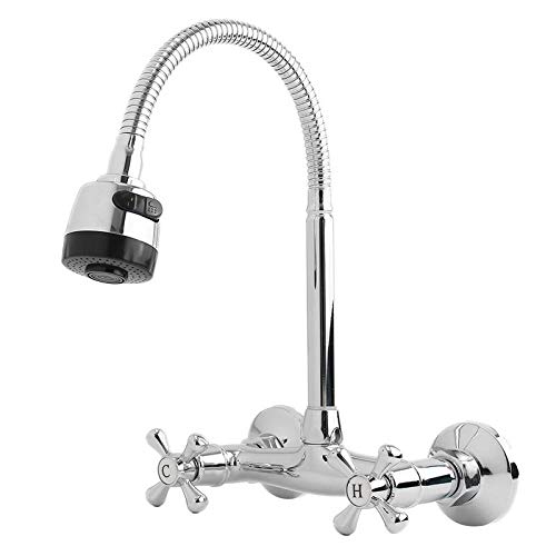 Montado En La Pared Grifo De La Cocina Juego De Manillas Manguera Flexible Chrome Cabeza De Pulverización Cocina Grifería Monomando Agujeros Duales Cocina Grifo Del Fregadero Torneira Cozinha