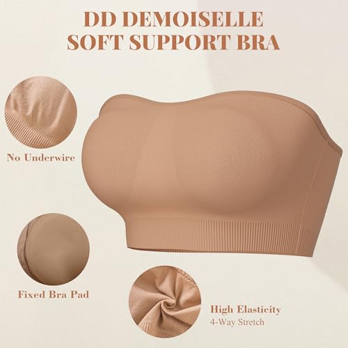 DD DEMOISELLE 1 Pack Strapless Bra for Women, Wirefree Plus Size Women's Breathable Sports Bandeau Top Bra, Beige-Next-Gen Non-Removable Padding,XXL — view 4