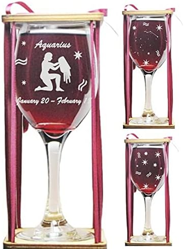 Aquarius Astrological Sign Stemmed Wine Glass with Charm and Presentation Packaging