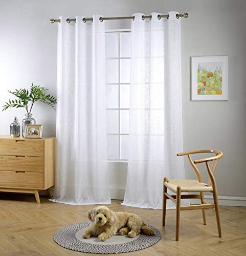 MIUCO Sheer Curtains 84 Inch Long White Living Room Curtains Semi Voile Sheer Panels Linen Textured Grommet Curtains Window Curtain Panels, 37 x 84 Inches Length Set of 2 Drapes by MIUCO - Used condition - US$21.48
