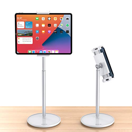 Get Discount Offer AboveTEK Tablet Stand Holder, 360 Swivel Angle Height Adjustable Cell Phone Holder for Desktop, Aluminum iPad Mount Fits 4.5"-13.5" Tablet/Phones Such as iPhone Samsung, iPad, Switch, Kindle(White)