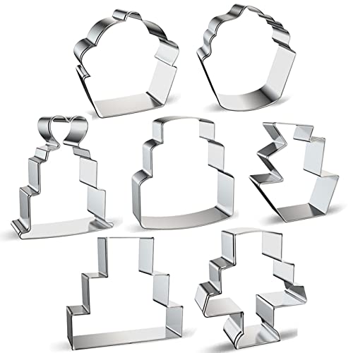 Cake Shaped Cookie Cutters Set Of 7 Pcs, Stainless Steel Cupcake/Birthday Cake/Wedding Cake Series Fondant Cutter Molds Baking Diy #TOP1