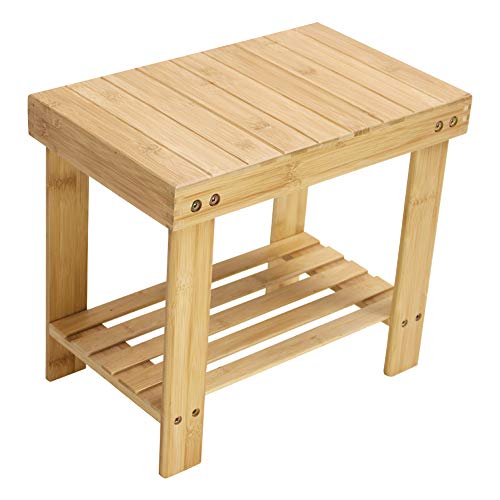 KKTONER Bamboo Step Stool for Kids Children Adult with Storage Shelf for Bathroom
