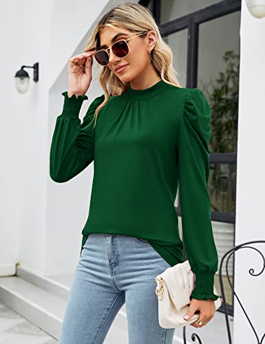 Image of LUYAA Puff Long Sleeve Shirts for Women Tops Dressy Casual Frill Mock Neck Smocked Cuffs Blouses