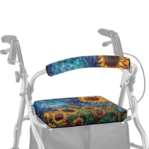 ASQVTIFE Starry Sky Sunflower Walker Covers for Seat and Backrest Walker Seat Cover with Arm Rest Soft Dust Cover for Seniors in Assisted Living 2 Piece Handle Covers for Walkers Accessories