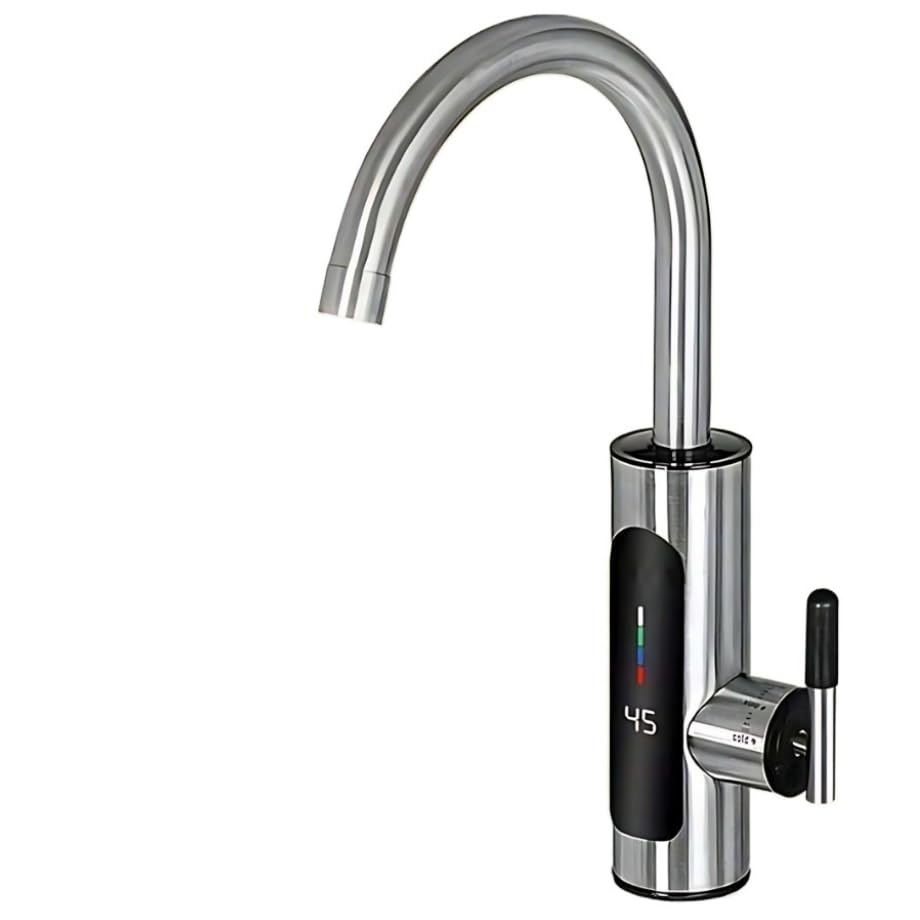 Torneira Elétrica Cozinha Visor Temperatura Regulagem Giratória Aço Inox 360°