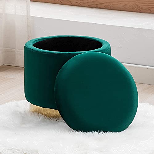 Artechworks Storage Ottoman with Gold Plating Metal Base, Velvet Upholstered Footrest Coffee Table Stool for Living Room, Bedroom, Home, Office, Green