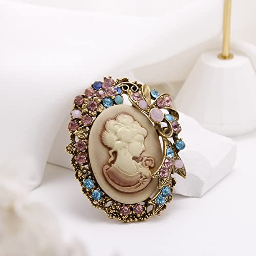 Image of lureme Vintage Elegant Victorian Lady Beauty Cameo with Crystal Brooch Pin (br000017)