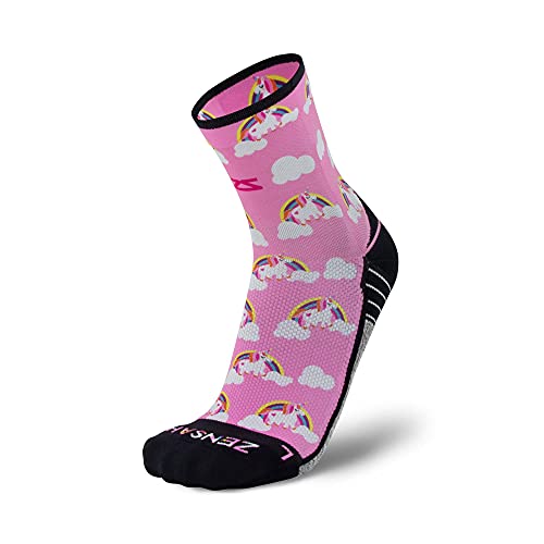 Zensah Limited Edition Running Socks - Fun and Crazy Mini Crew Compression Socks, Moisture Wicking and Anti Blister (Large, Rainbow Unicorns) by Zensah - Used condition - US$13.36