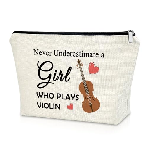 Sazuwu Violin Gifts Women's Makeup Bag Cosmetic Bag for Violin Players Lovers Teachers Music Enthusiasts Violinist Appreciation Graduation Birthday present travel pouch