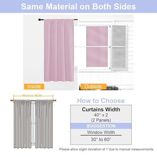 Image of Simplebrand Ava Pink Short Blackout Curtains for Bedroom 54 Inches Long 2 Panels Set, Solid Thermal Insulated, Energy Saving Window Treatment Curtains Blackout Drapes, W40 x L54 Inch, Pink
