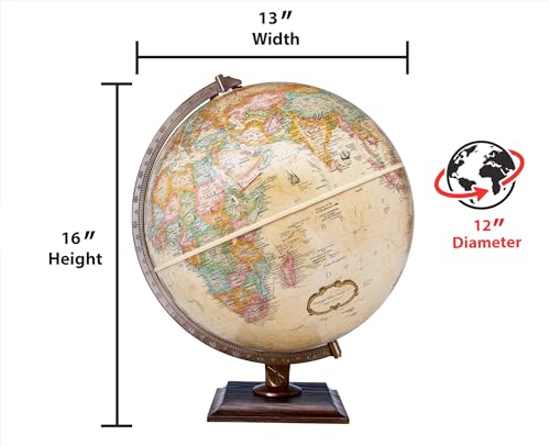 Replogle World Classic Globe, 12\" Desktop World Globe For Home or Office Desk Decor, Raised Relief, Up-to-date Cartography, Made in the USA, Antique (Brown B)