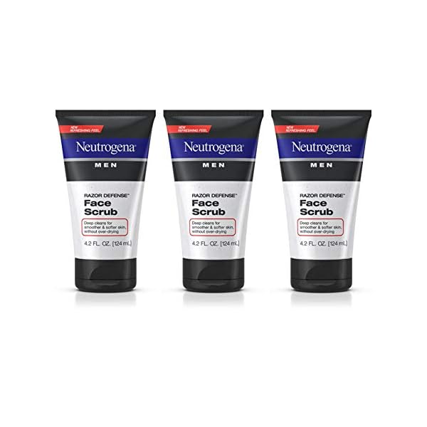 Neutrogena Men Exfoliating Razor Defense Daily Shave Face Scrub, Conditioning Facial Cleanser for Smoother Skin & Less Razor Irritation, Dye-Free, 4.2 fl. oz (Pack of 3)