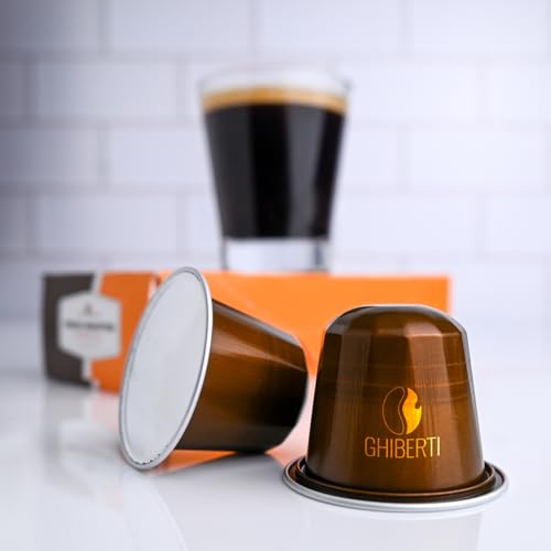 Image of Fresh Roasted Coffee, Ghiberti Italian Craft Espresso Capsules for Nespresso OriginalLine, Intensity 9, Kosher, 60 Recyclable Aluminum Capsules