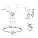 Crysdue 4Pcs Heart Jewelry Set for Women, Pink CZ Pendant Necklace Hoop Earrings Open Ring Charm Tennis Bracelet Set for Prom Party, Birthday Valentines Mothers Day Christmas Jewelry Gift