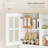 HOMCOM Freestanding Kitchen Cupboard, Storage Cabinet with Doors and Adjustable Shelves, Counter Top, Grid Glass Doors, 80L x 37W x 183H cm - White - Image 6