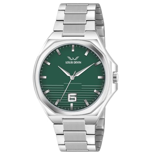Image of LOUIS DEVIN Stainless Steel Chain Analog Wrist Watch for Men (Black /Blue /Green /White Dial) | LD-G076-CH