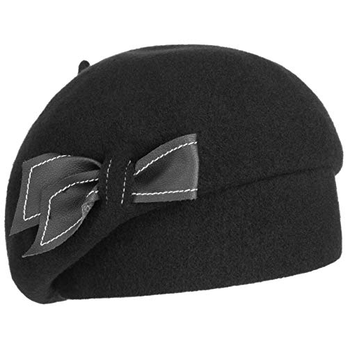 Barascon Wollbaske mit Schleife Damen One Size (ca. 57-59 cm) - Made in The EU - Aus 100% Wolle - Baske aus Filz - Einfarbig - Baskenmütze aus Stoff - Winterbaske Herbst/Winter schwarz One Size Cover