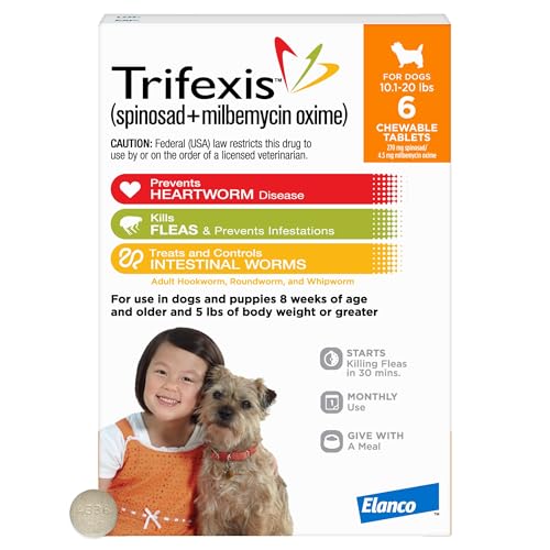 Trifexis Heartworm Prevention | Treats & Controls Flea Infestations + 4 Other Worms | Dogs 10.1-20 lbs. | 6 Chewables