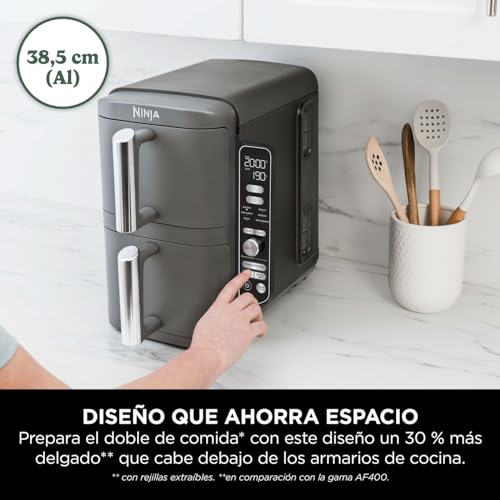 Miniatura 3 de Ninja Double Stack Xl Freidora De Aire, 9,5 L, Doble Cesta Vertical, 4 Niveles De Cocción, 2 Cestas Y 2 Rejillas, Diseño Para Ahorrar Más Espacio, 6 Funciones De Cocción, 8 Porciones, En Gris, Sl400eu