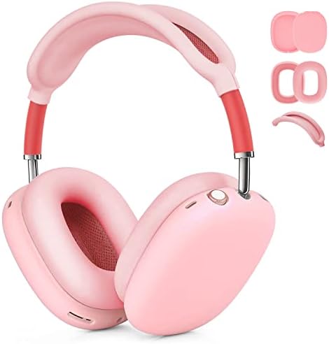 Compatible Airpods Max Case Cover, Soft Silicone 3 in 1 Anti-Scratch Ear Pad Case Cover/Ear Cups Cover/Headband Covers Accessories Protective Skin Cases for Airpods Max Headphones, Pink