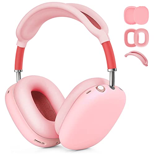 Oetker Compatible Airpods Max Case Cover, Soft Silicone 3 In 1 Anti-Scratch Ear Pad Case Cover/Ear Cups Cover/Headband Cover Accessories Protective Skin Case For Airpods Max Headphones, Pink #TOP2