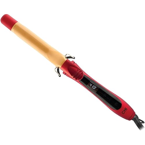 CHI Air Texture Fire Red Ceramic Curl Iron, Hair Curler For Smooth & Shiny Curls, Adjustable Temperature & Automatic Shut-Off, 1" Barrel