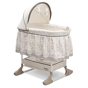 Delta Children Rocking Bedside Bassinet – Portable Crib with Lights Sounds and Vibrations, Play Time Jungle