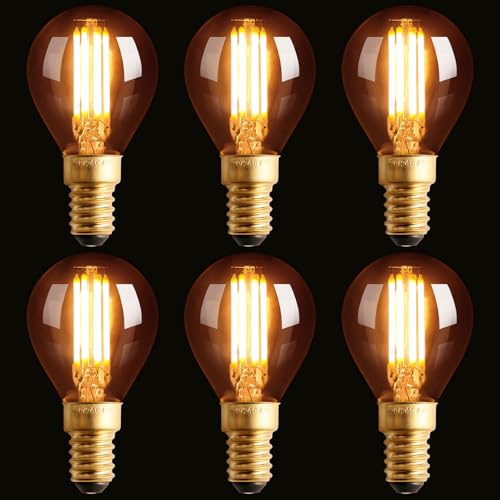 Terafeels 6 Stück E14 LED Vintage Glühbirne, G45, 4W, Gerader Glühfaden, 2200K Warmes Gelblicht, Bernsteinfarbenes Glas, Retro LED Lampe E14 Leuchtmittel Nicht Dimmbar