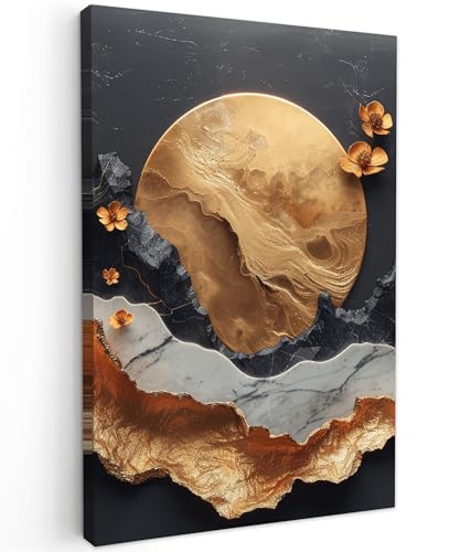 MuchoWow© Leinwandbilder 60x90 cm Wall Art Decoration Bilder für die Wand Schlafzimmer Deko Canvas Painting Wanddekoration Wohnzimmer Kunst - Gold - Modern - Abstrakt