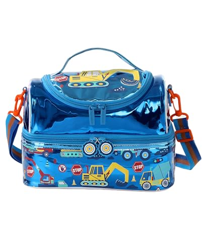 Image of Kids Double Decker Cooler Insulated Lunch Bag Large Tote for Boys, Girls, Men, Women, with Adjustable Strap (DBL-BAG-CONSTRUCTION-05)