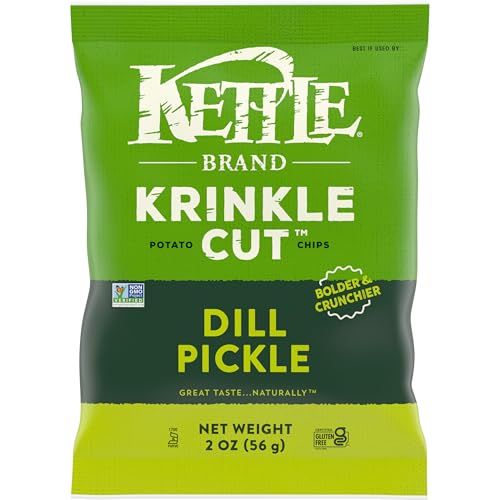 Image of Kettle Brand Potato Chips, Krinkle Cut, Dill Pickle Kettle Chips, Snack Bag 2 Oz
