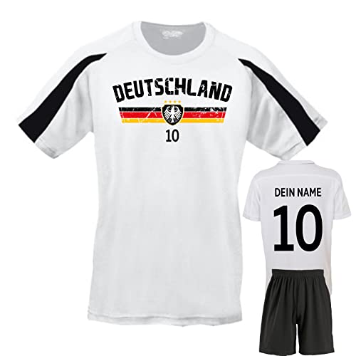 Personalisiertes Kinder Trikot Set Deutschland Wunschname + Zahl WM EM Shirt Short, 6 Jahre, Weiß