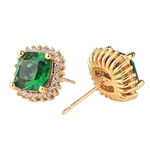 ODETOJOY-1-Pair-Simulated-Emerald-Earrings-18K-Yellow-Gold-Plated-Square-Cubic-Zirconia-Simulated-Diamond-Halo-Stud-Earrings-for-Women-with-Gift-Box-with-Gift-Box ODETOJOY 1 Pair Simulated Emerald Earrings 18K Yellow Gold Plated Square Cubic Zirconia Simulated Diamond Halo Stud Earrings for Women with Gift Box with Gift Box (Green)