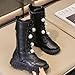 Girls Mid Calf Boots Chunky Heel Platform Boots Fashion Motorcycle Biker Combat Boot Slip On Waterproof Winter Booties