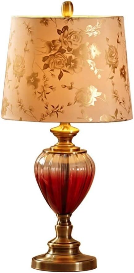 Lampe de chevet verre à vin et abat-jour imprimé rose pour lecture