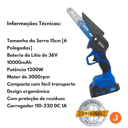 Motoserra Elétrica 6 Pol 36v Bateria Mini Serra Portátil Praticidade e Eficiência ao seu Alcance
