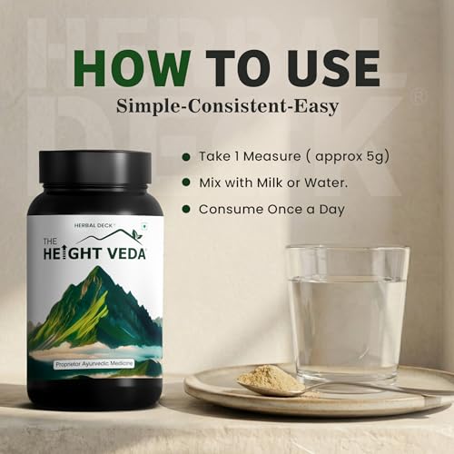 Image of Height Veda Powder | Pack Of 2 | Ayurvedic Height Growth Supplement for Men & Women | Natural Herbal Nutrition Health Boost-300gm