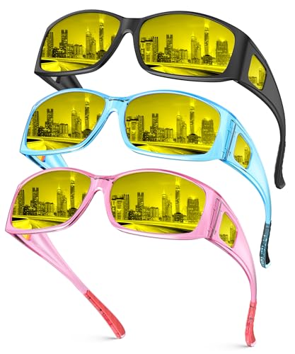 Image of Night Vision Glasses, Fit Over Glasses Mens Womens, Wrap Around Anti Glare HD Night Vision Lens for Night Driving