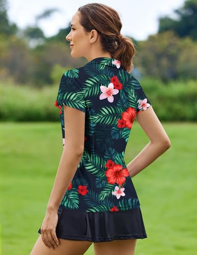 Image of PINSPARK Womens Golf Shirt Short Sleeve Polo V-Neck Quick Dry Tennis Tops | Moisture-wicking Breathable Fabric, Classic Collar, Slim Fit, Ideal for Golf Tennis Pickleball Casual