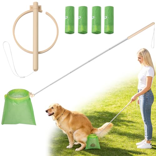 Image of Dog Pooper Scooper, 43 inch Extendable Pooper Scooper Long Handle with 120 Bags | Portable Poop Scoop for Small Medium Large Dogs, No Touch, Stainless Steel, Lightweight, Foldable, Suit Yard, Park,Wild,City