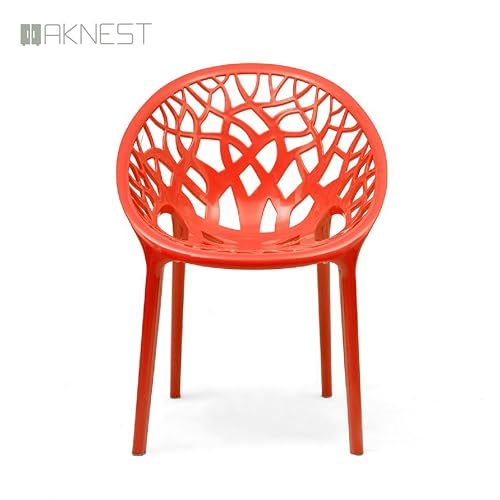 Image of Oaknest Neelkamal Crystal Plastic Chair - Stylish Tree-Design Backrest, Lightweight & Durable for Home, Garden & Patio (Red), Set of 4 Piece
