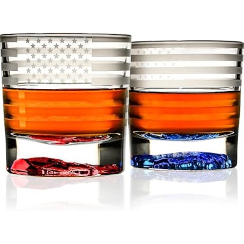 Greenline Goods American Flag Decor USA Glasses - With Patriotic Eagle - (Set of 2) 10 Oz Tumbler Set - America Themed Whiskey Set - Colored 3D Eagle Heavy Glass Base