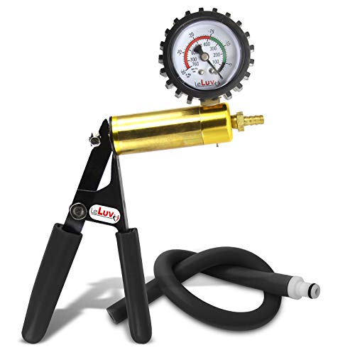 LeLuv Ultima Black Vacuum Pump - Aluminum Alloy &amp; Brass Handle Manual Hand Vacuum (0-30 Hg, 0-760 mmHg), Gauge Installed with Protective Rubber Cover, Rubber Padded Grips with Silicone Hose &amp; Fitting