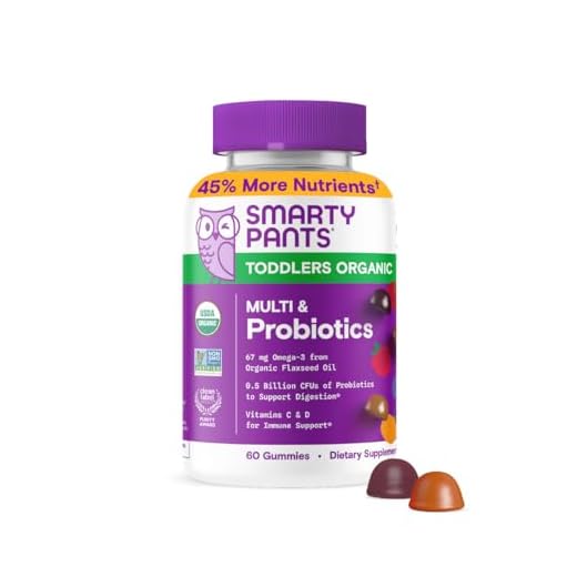 SmartyPants Organic Toddler Multivitamin, Daily Gummy Vitamins: Probiotics, Vitamin C, D3, Zinc, & B12 for Immune Support, Energy & Digestive Health, Fruit Flavor, 60 Gummies, 30 Day Supply