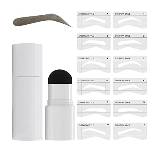 Eyebrow Brow Stamp Stencil Kit, Eyebrow Stamping Kit with 6 Pairs Reusable Eyebrow Stencils, Long Lasting Waterproof One Step Brow Stamp Kit(Gray Black)
