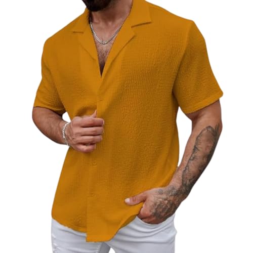 Image of COMBRAIDED Men's Regular Fit Cotton Blend Shirts | Half Sleeve Solid Pattern | Casual Wear for Everyday Style